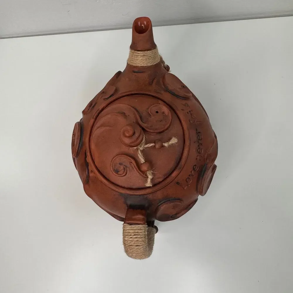 Doladu LOVE NEVER FAILS Brown Teapot Ceramic Rustic Pottery Handcrafted with Lid
